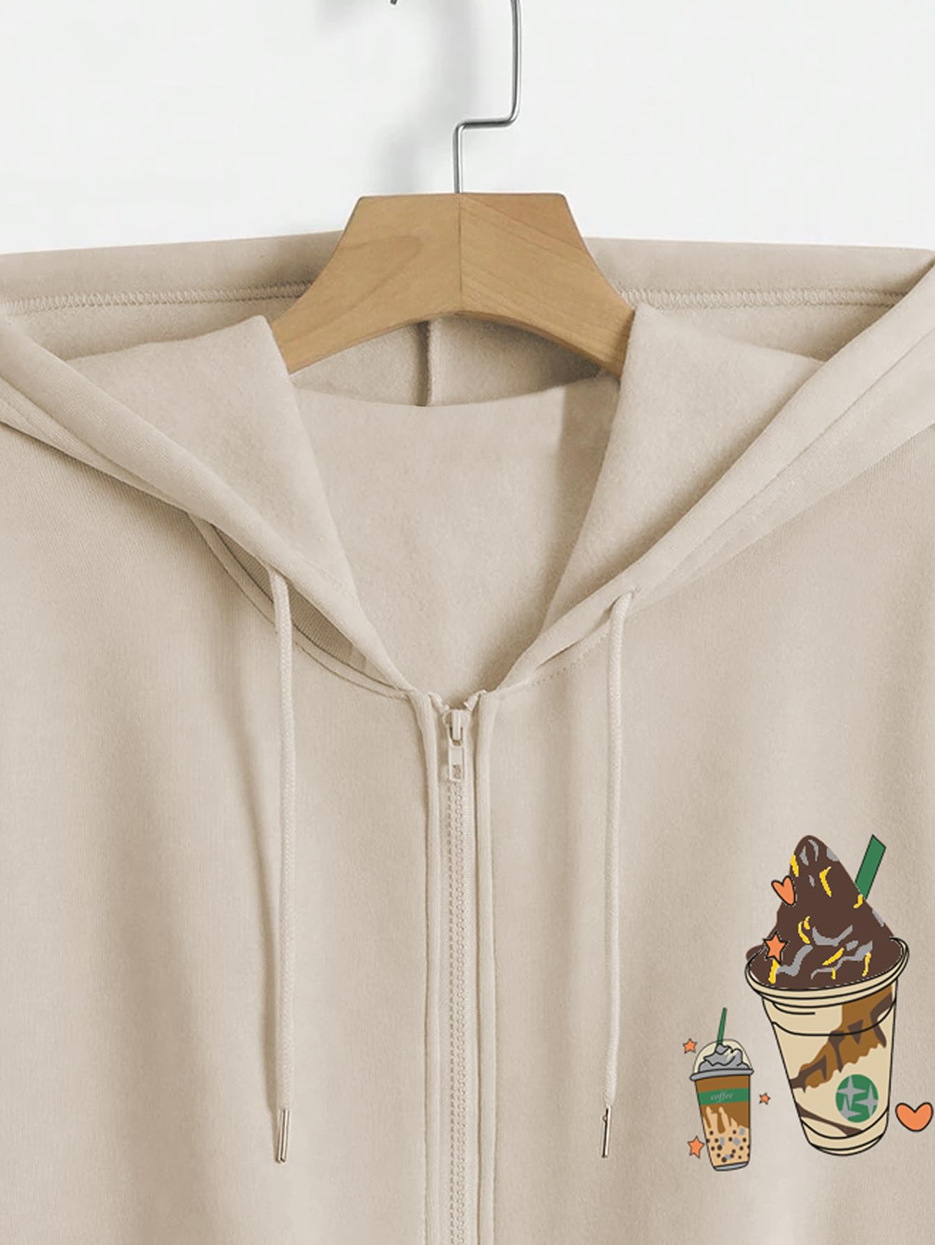 TAGAS Women's Solid Zipper Hooded Sweatshirt|Zip Up (Hoodie) for Womens| Beige - Image 4 thumbnail