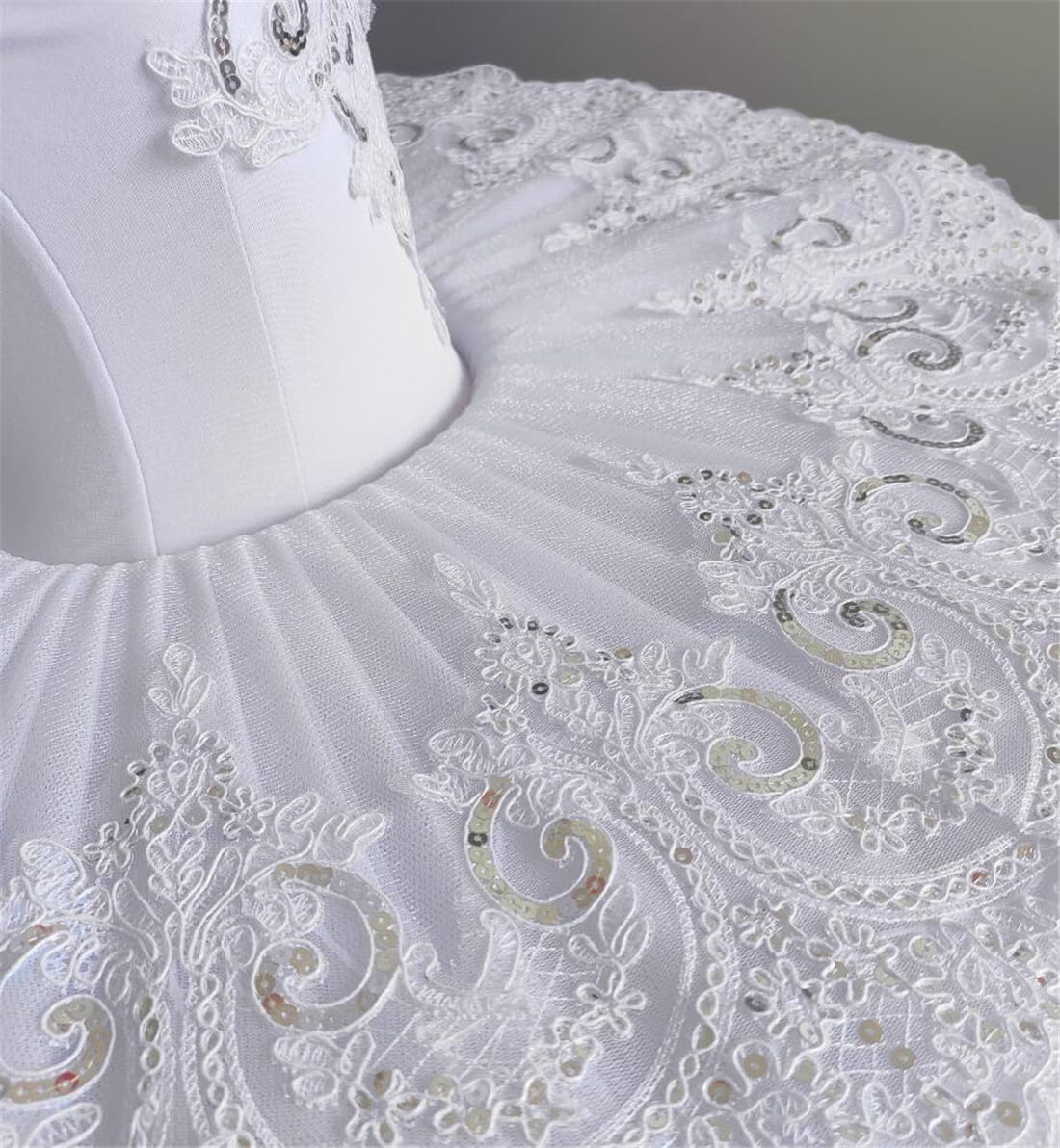 Tutú de Ballet Blanco para Niñas, Falda de Tul Bordada con Perlas Y Encaje, Disfraz de Bailarina para Fiesta de Lago de Los Cisnes, Atuendo de Baile (100)