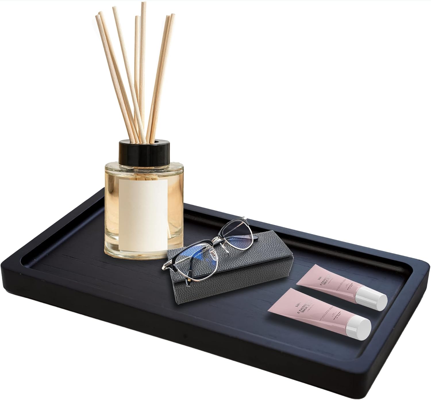 Bamboo Tray for Bathroom Countertop Matte Black Vanity Tray for Dresser Top, Black