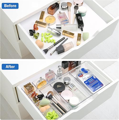 Miniatura 3 de Puricon Juego de 25 organizadores transparentes para cajones de escritorio, paquete de 2 organizadores Lazy Susan