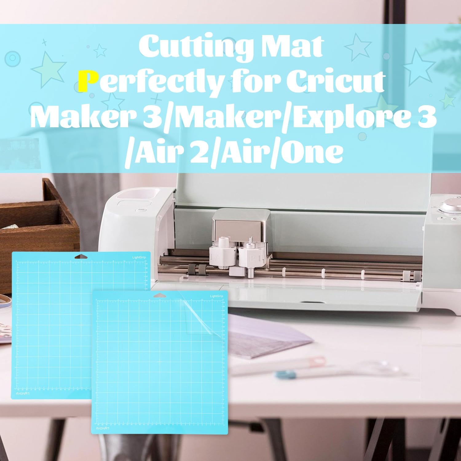 THANMAO LightGrip Cutting Mat 3 Pack, 12"x12" Light Grip Cutting Mats for Cricut Maker 3/Maker/Explore 3/Air 2/Air/One, Replacement Accessories Card, Adhesive Non-Slip Cut Mats, Blue