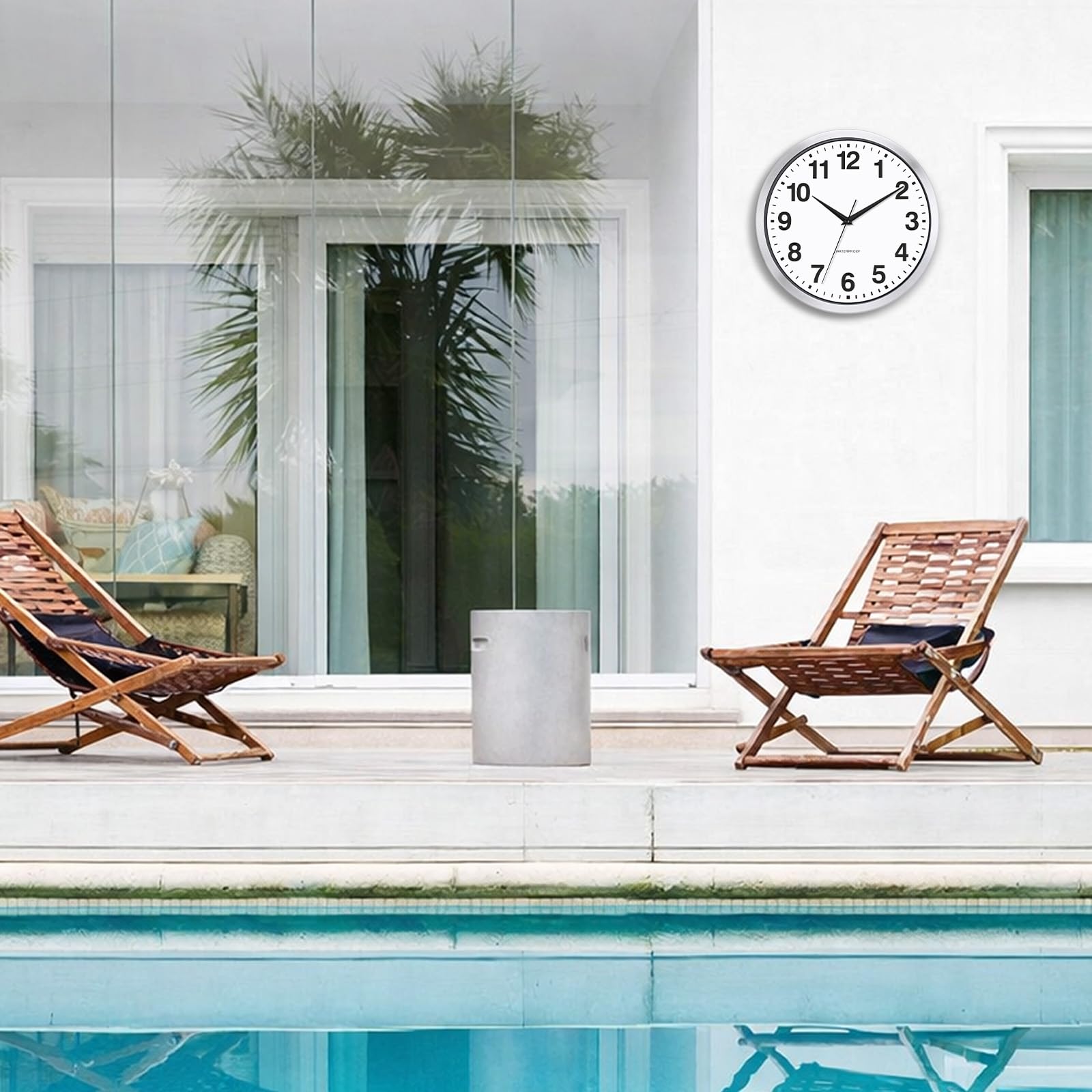 Horloge murale d'extérieur résistante aux intempéries, horloge de jardin sans tic-tac silencieuse, à quartz, fonctionne avec piles, pour jardin, salle de bain (argenté)