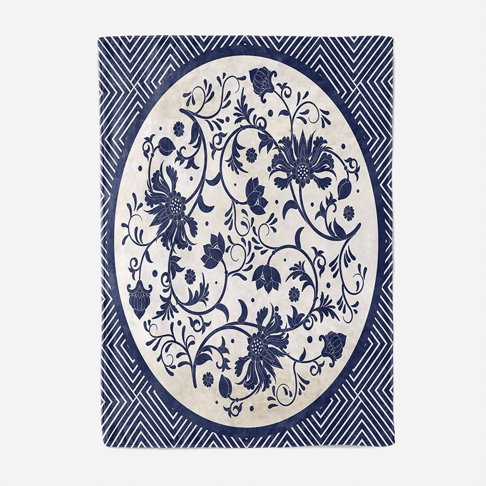 Coperta da tiro bohémien, grande per divani in flanella blu, motivo floreale, 150 x 200 cm, per letto, ufficio, auto, regalo morbido e caldo