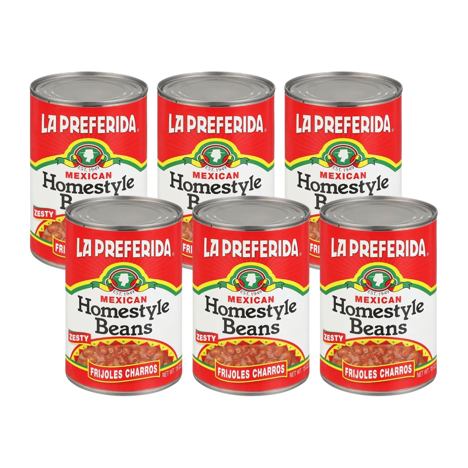 La Preferida Mexican Foods Homestyle Beans, Frijoles Charros, 15 OZ. (Pack of 6)