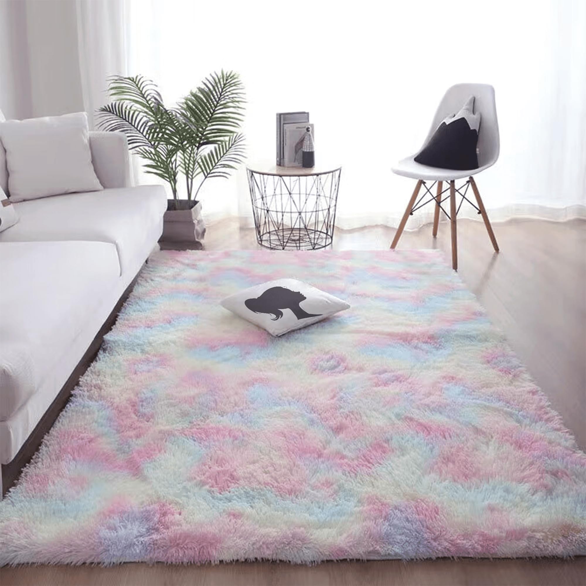 Tappeto Peloso Morbido 120 x 210 cm Peluche Moderno Tappeto Camera da Letto Morbidissimo per Camera da Letto, Sala, Multicolore