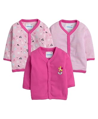 BUMZEE Pink Girls Full Sleeves Jablas Pack of 3 Age - 6-9 Months (Peb8280D-pnk)