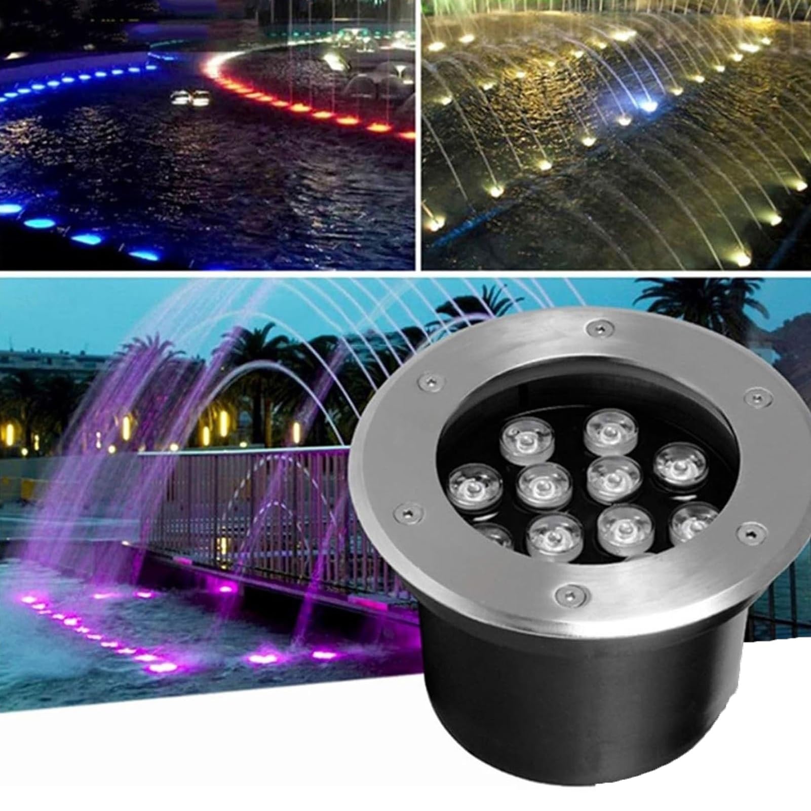 Foco LED Piscina, Luces De Paisaje Submarino, Foco Sumergible IP68, Foco Sumergible LED con Cambio De Color RGB, para Jardín, Focos De Piscina, con Mando A Distancia(24V,6w)