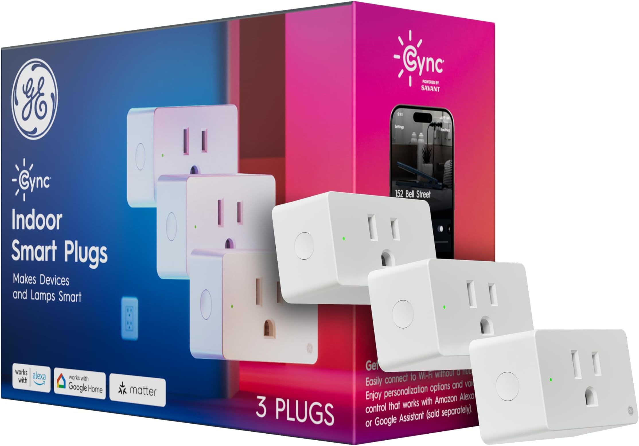 Indoor Smart Plug, WiFi Outlet Socket, Voice Control Outlet, Matter Compatible, Compatible with Alexa and Google Home (3 Pack)