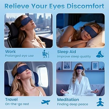 Heated Eye Mask for Dry Eyes, 1500mAh Warm Eyes Compress with Silver-Ion Heating Element, Cordless Eye Heating Pad for Stye Blepharitis Chalazion MGD (Navy Blue)
