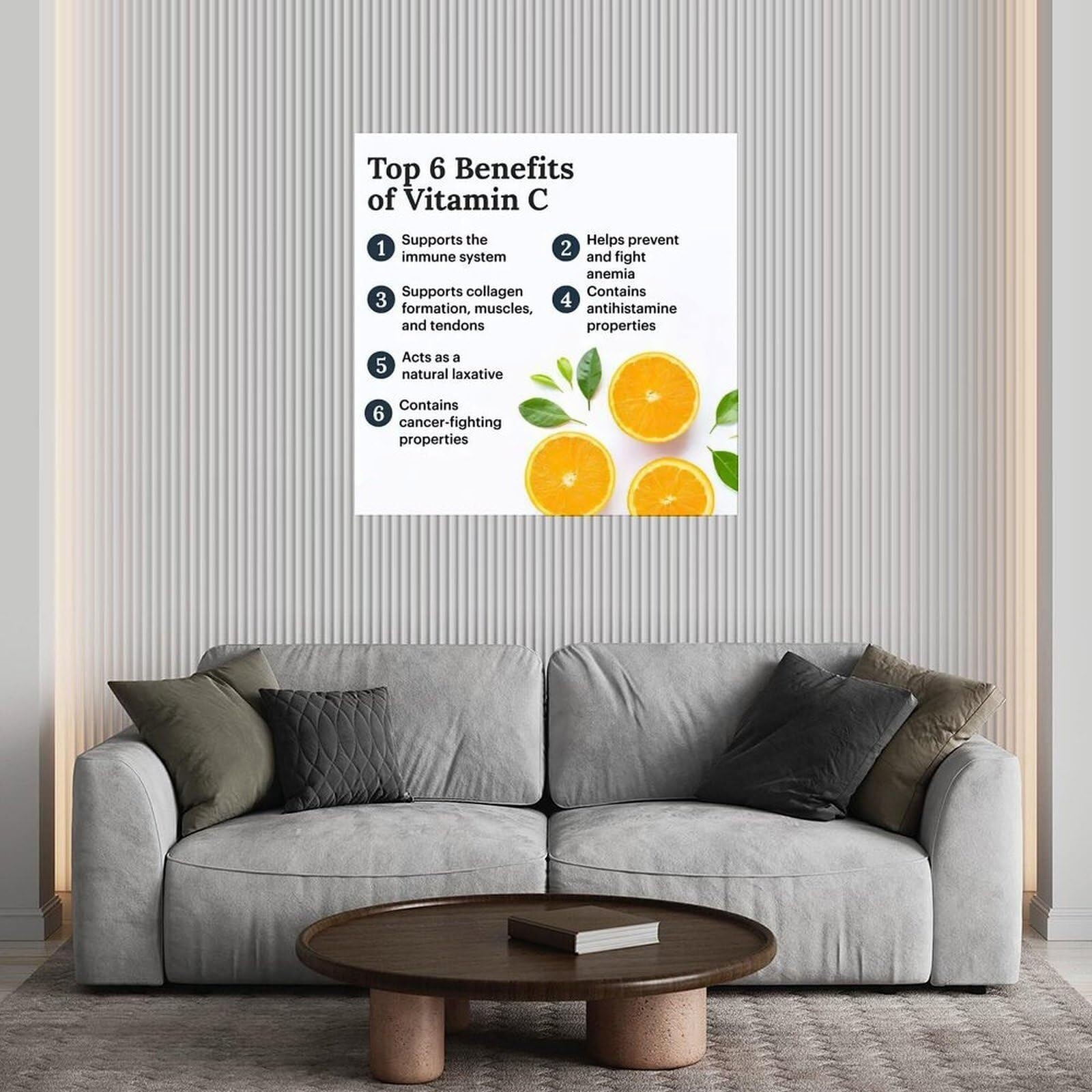 BIANMTSW Witamina C Źródła i korzyści, plakat edukacyjny wykres żywieniowy dla zdrowej kuchni, domu, biura, oprawiony, 40 x 60 cm