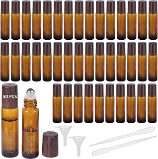 50 PCS Amber 10ml Glass Roller Bottles for Essential Oils - 10ml Precise Measuring Scale, Leak-Proof Design, Includes Essential Oil Filling Tools, Ideal for DIY Fragrances and Travel