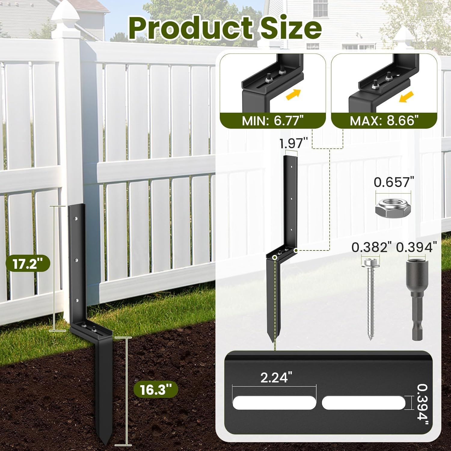 Housolution Fence Post Repair Kit, Steel Post Repair Stake with Adjustable Angle, Separated Anchor Ground Spike Easy to Fix Broken Wooden Posts, Rustproof Garden Fence Set (2 Pack)