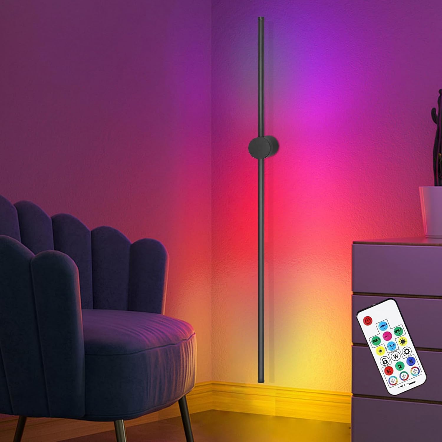 Glitzerlife LED Wandleuchte Innen Wandlampe - 100CM RGB Schwarz Musik Flurlampe Modern Design Dimmbar Schlafzimmerlampe Mit Fernbedienung Wandbeleuchtung_voghion.com