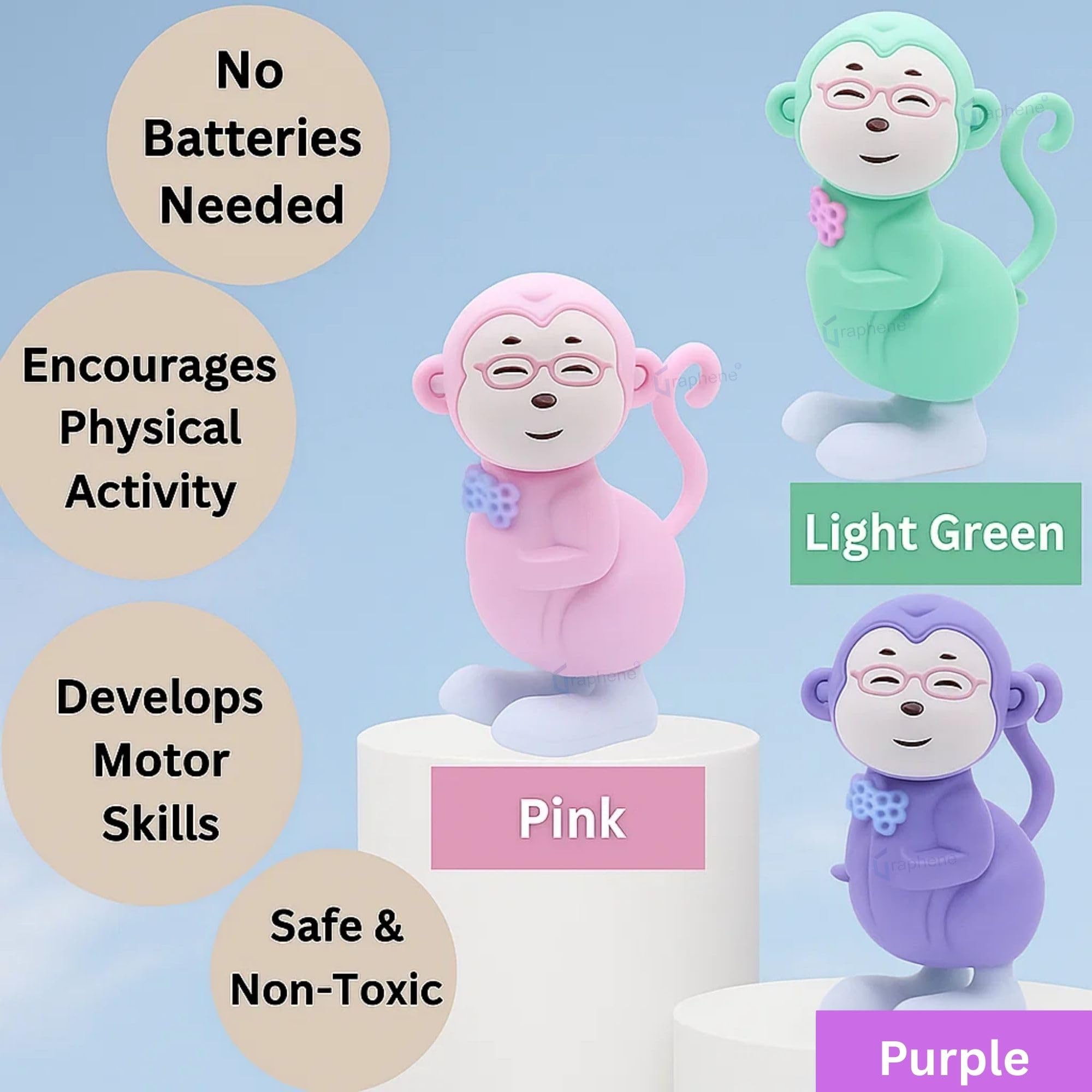 GRAPHENE Jumping Monkey Key Operated Wind Up Toy for Kids Toddlers Colorful Funny Moving Toys for Babies 6-12 Months Battery Free Dancing Toy (Pack of 1) 4