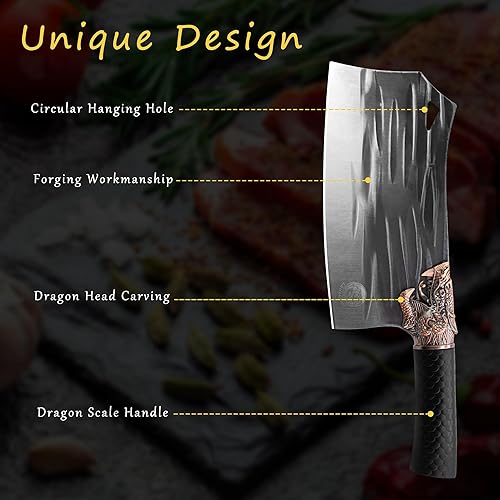 Miniatura 4 de LONGQUAN Cuchillo de carnicero chino para cortar carne, cuchillo de chef chino, hoja resistente, 7.6 pulgadas, forjado a mano, cuchillo picador de