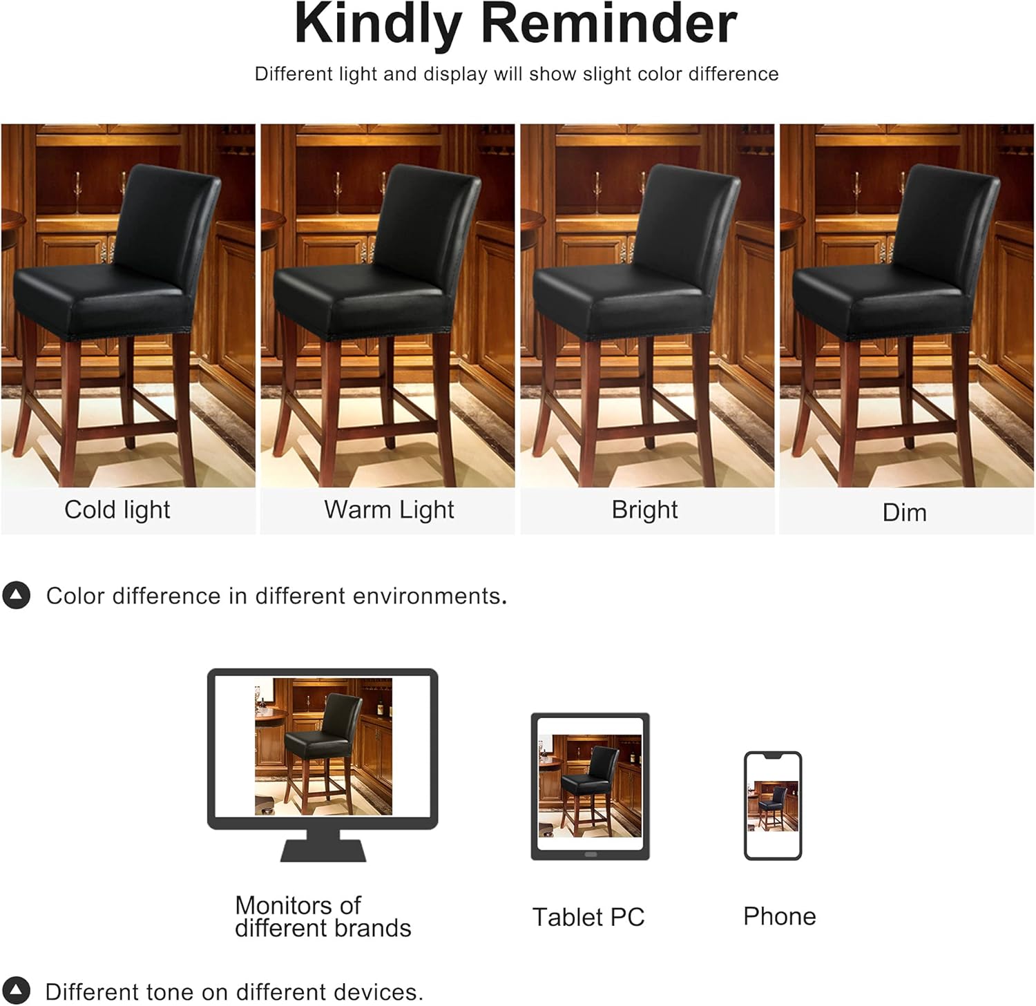 PiccoCasa Waterproof Bar Stool Covers, Faux Leather Pub Counter Height Side Chair Covers with Elastic Band Black 4Pcs