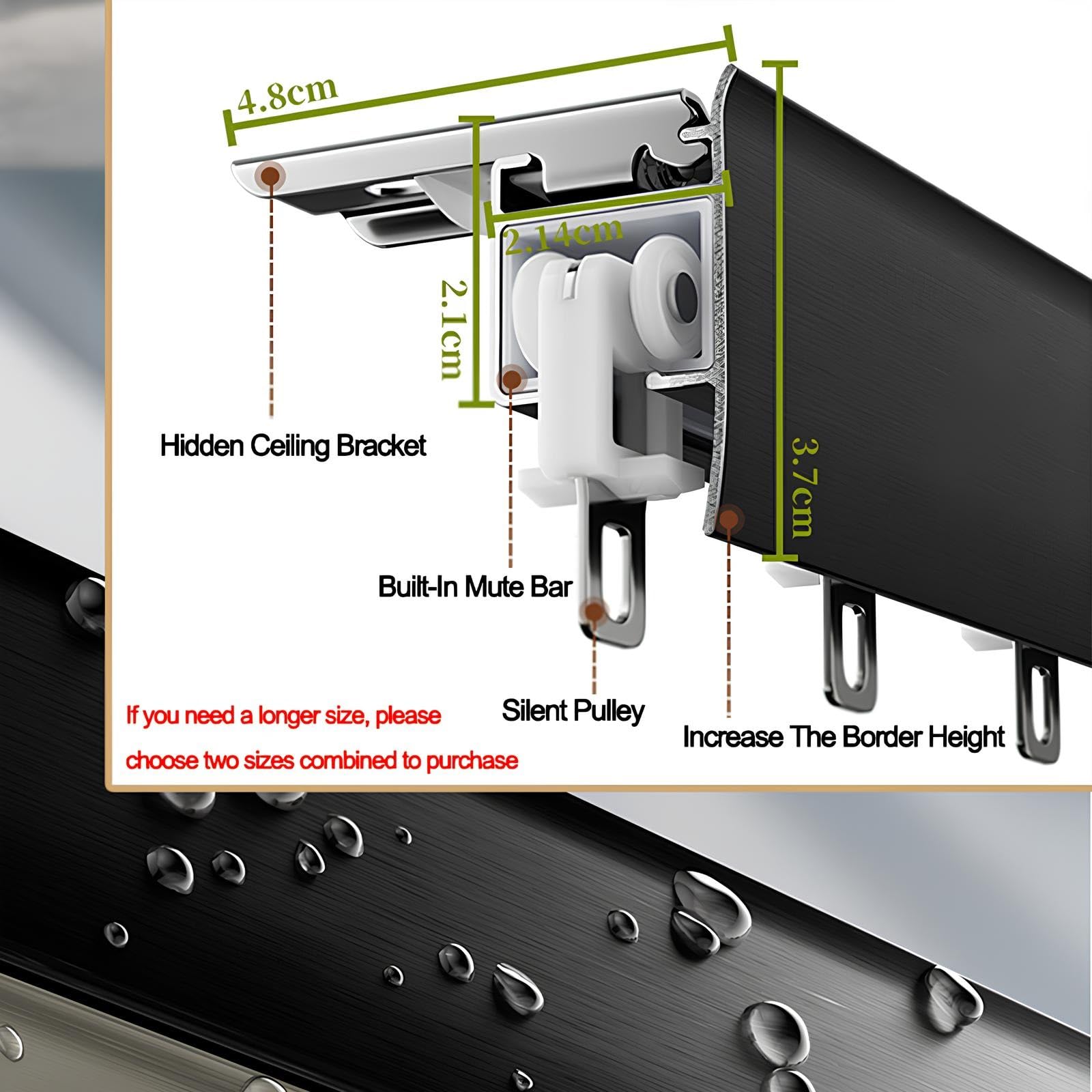 Gardinenschiene Vorhangschiene Aluminium Gardinenstange Geräuschloses Duschvorhangstange Für Fenster, Raumteiler, Duschen(Gray-Wall,1.2m)