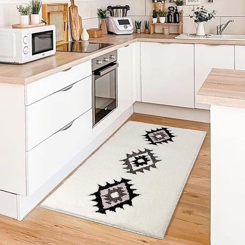 Miniatura 3 de DEXDE Alfombra de baño bohemia color blanco y negro, antideslizante, geométrica occidental, alfombra de baño de lujo, suave, absorbente, para baño,