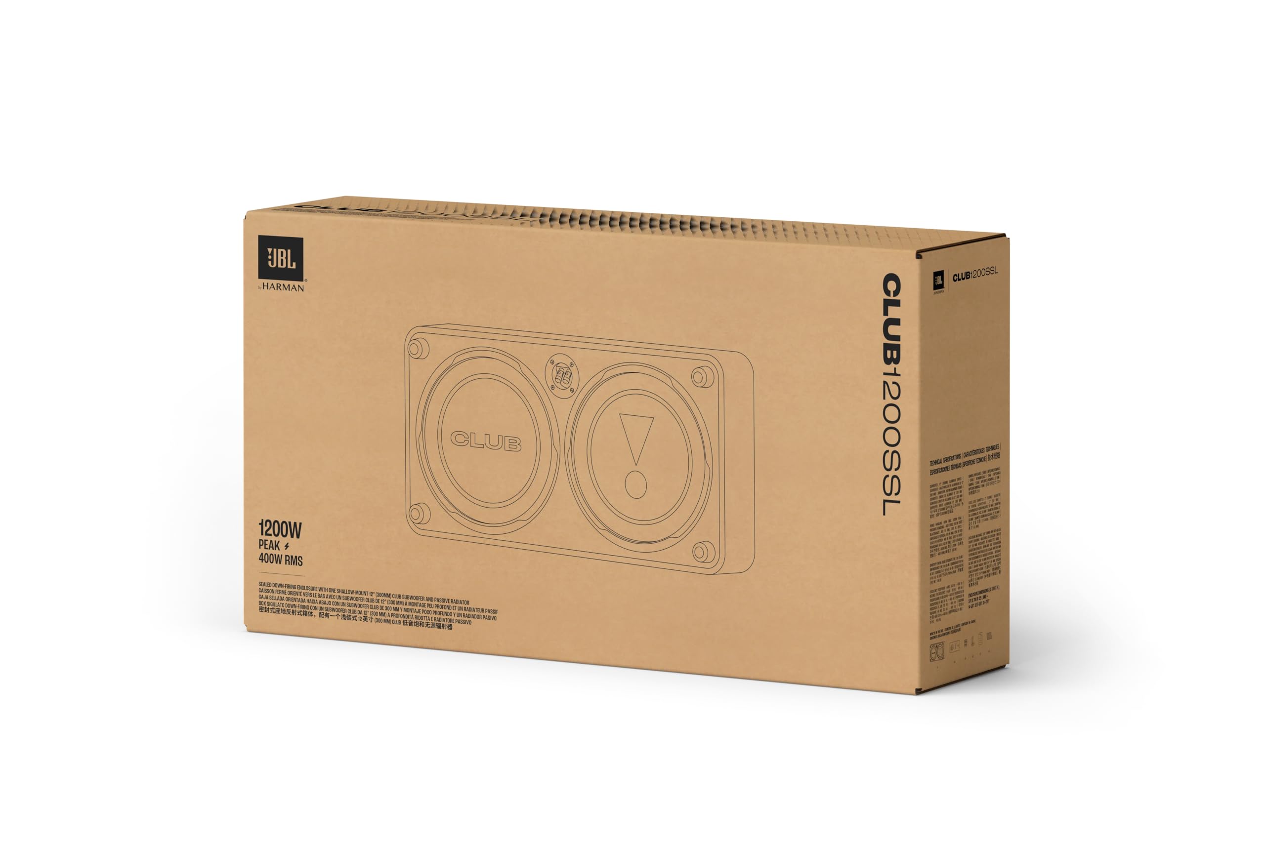 JBL Club 1200SSL Caisson de Basses Passif pour Voiture, 12", boîtier Plat fermé avec Membrane Passive, Robuste et Peu encombrant, Caisson de Basses Passif, 1200 W, avec Pilote en Aluminium pour des