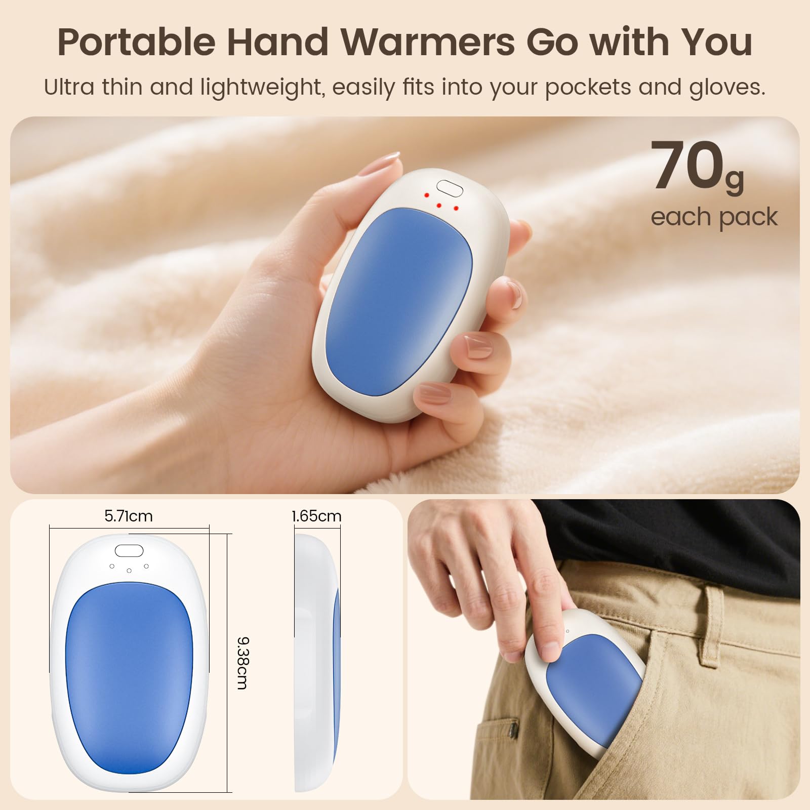 Jonwall - Chauffe-mains Rechargeables USB - Lot De 2 Avec 3 Niveaux De Chaleur - Pour Hommes Et Femmes