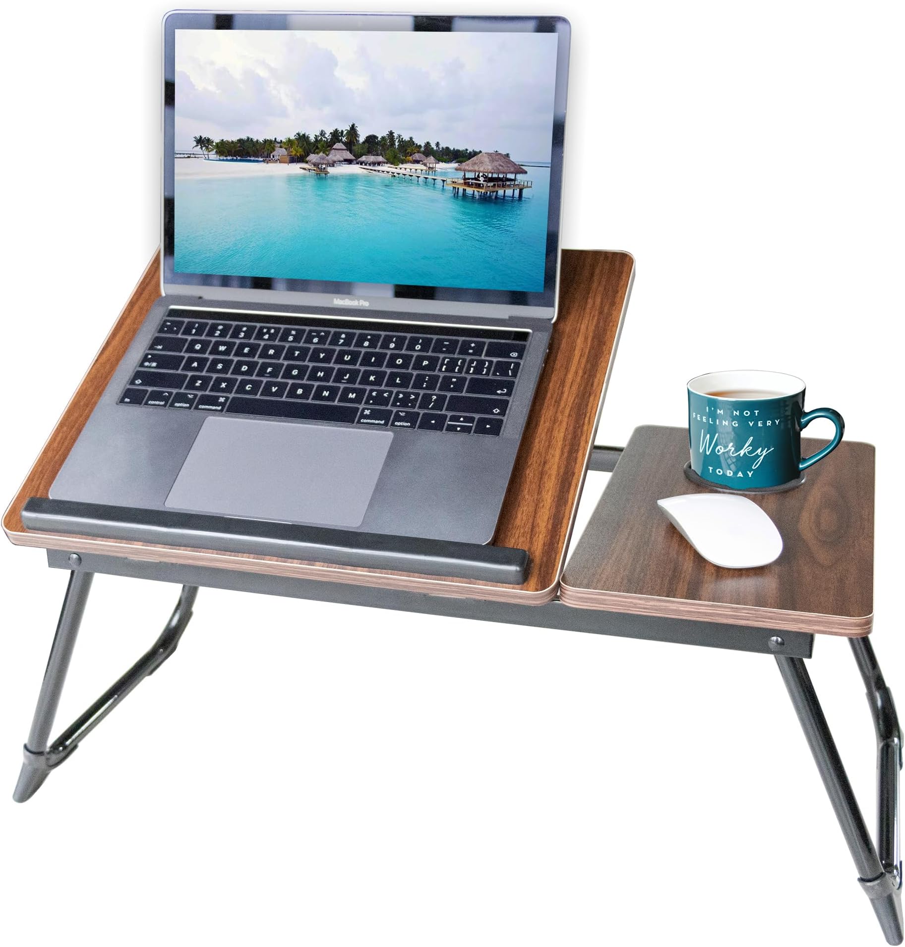Laptop Desk, Laptop Bed Table with Foldable Legs & Cup Slot, Reading Holder Notebook Stand Breakfast Bed Tray Book Holder for Sofa, Bed, Terrace, Balcony (Brown)