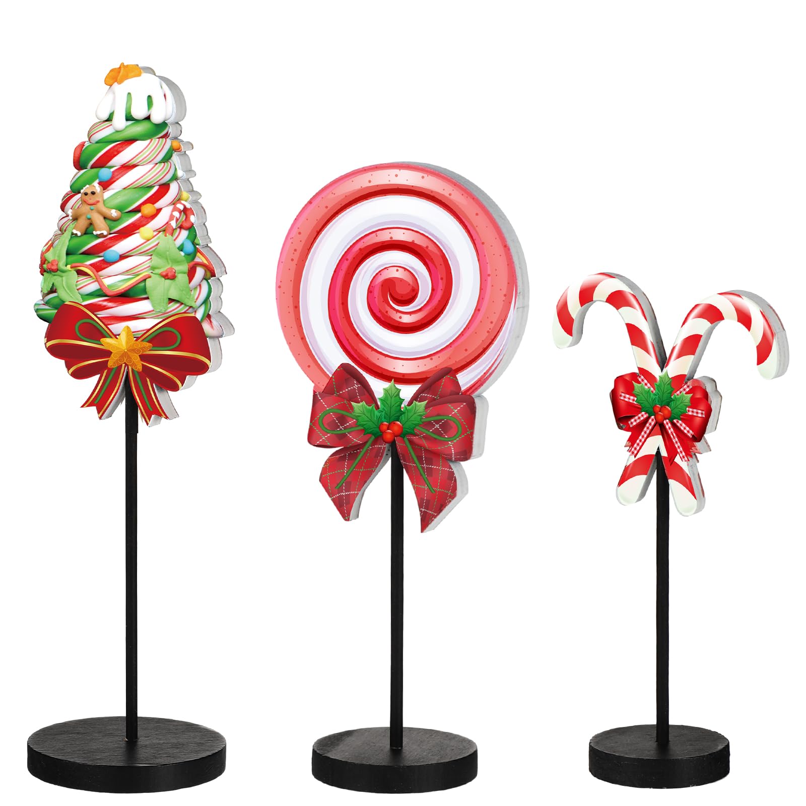 3 Pcs Christmas Candy Table Decorations Red Green Christmas Table Centerpieces Christmas Wooden Signs Tabletop Decor for Home Xmas Holiday Kitchen Party Decor
