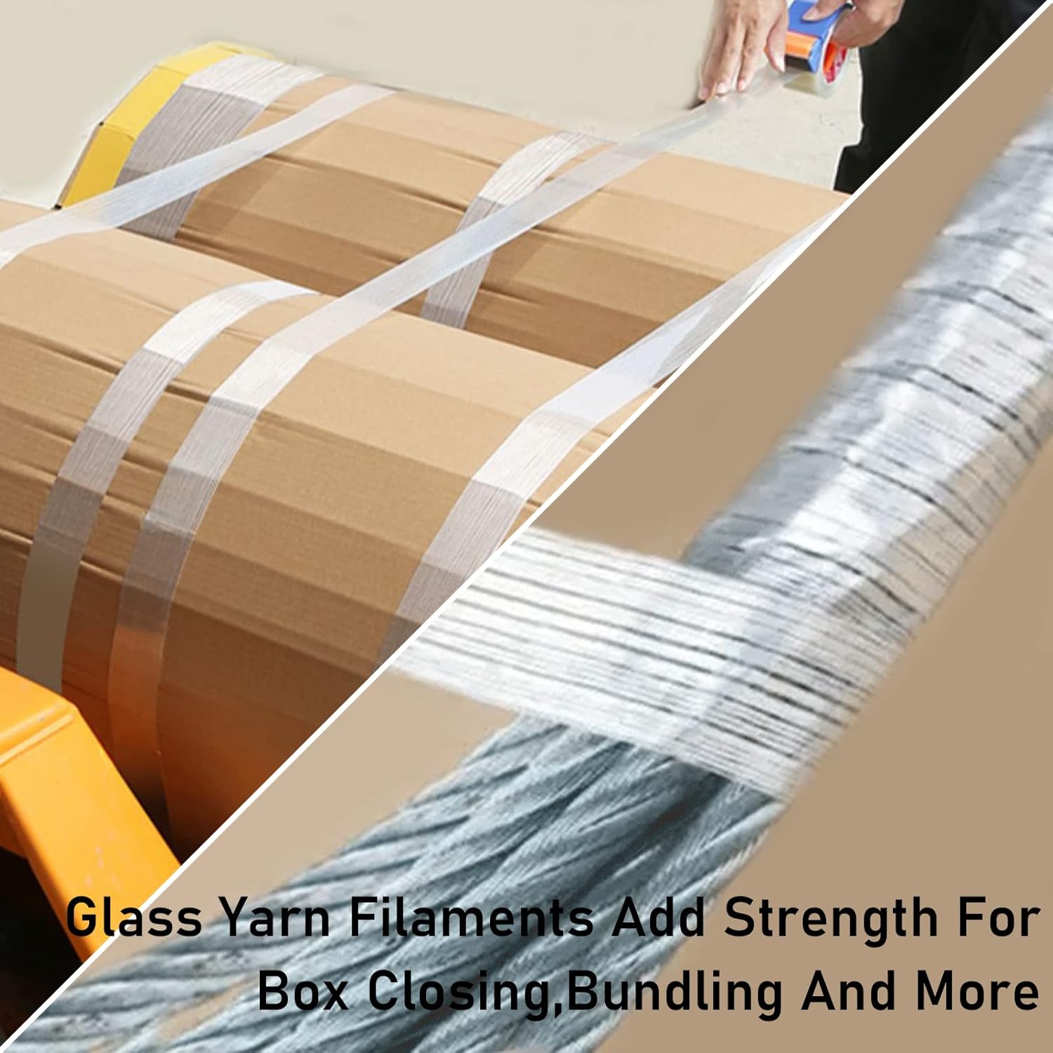 KAIY Strapping Tape, 2 Roll 1/2 inch x 60 yds Packing Tape, Heavy Duty Reinforced Fiberglass Tape, Transparent, Waterproof, 100 lbs per inch Tensile Strength