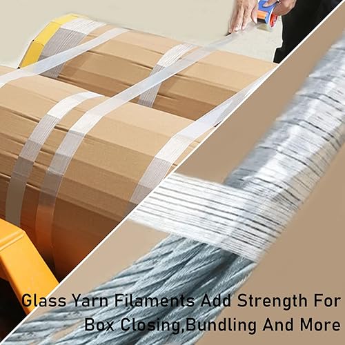 Miniatura 4 de KAIY Cinta para flejar, 2 rollos de cinta de embalaje de 12 pulgada x 60 yardas, cinta de fibra de vidrio reforzada resistente, transparente,