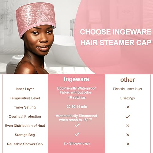 Miniatura 25 de Tapa térmica para acondicionamiento profundo, tapa térmica para cabello natural, portátil, eléctrica, para uso doméstico, color negro sólido