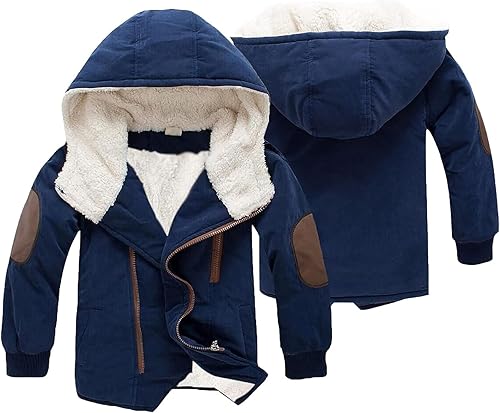 EISHOW Chamarras gruesas y cálidas con capucha de algodón y forro polar para niños, abrigo con cremallera de invierno