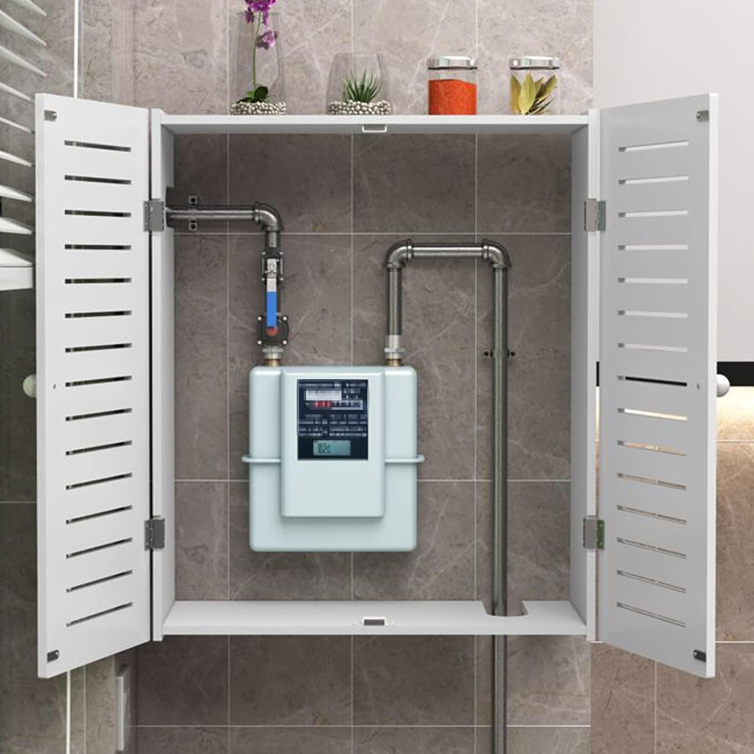 Gas Water Heater Occlusion Cover, Modern Radiator Cover Cabinet, Efficient Heat Protection, Wall-Mounted Meter Box Pipeline for Home Office Kitchen Bathroom(60x70x20cm/24x28x8in)