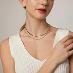 18K Gold Plated Necklace for Women Stainless Steel Double Layered Green CZ Flat Herringbone Snake Chain Necklace Minimalist Everyday Jewelry