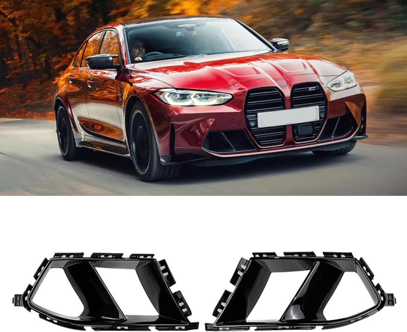 2PCS CSL Style Front Bumper Air Vent Cover For BMW G80 M3 G82 M4 2021-2025 Air Duct Decoration Grill Trim Fog Light Cover (Glossy Black)