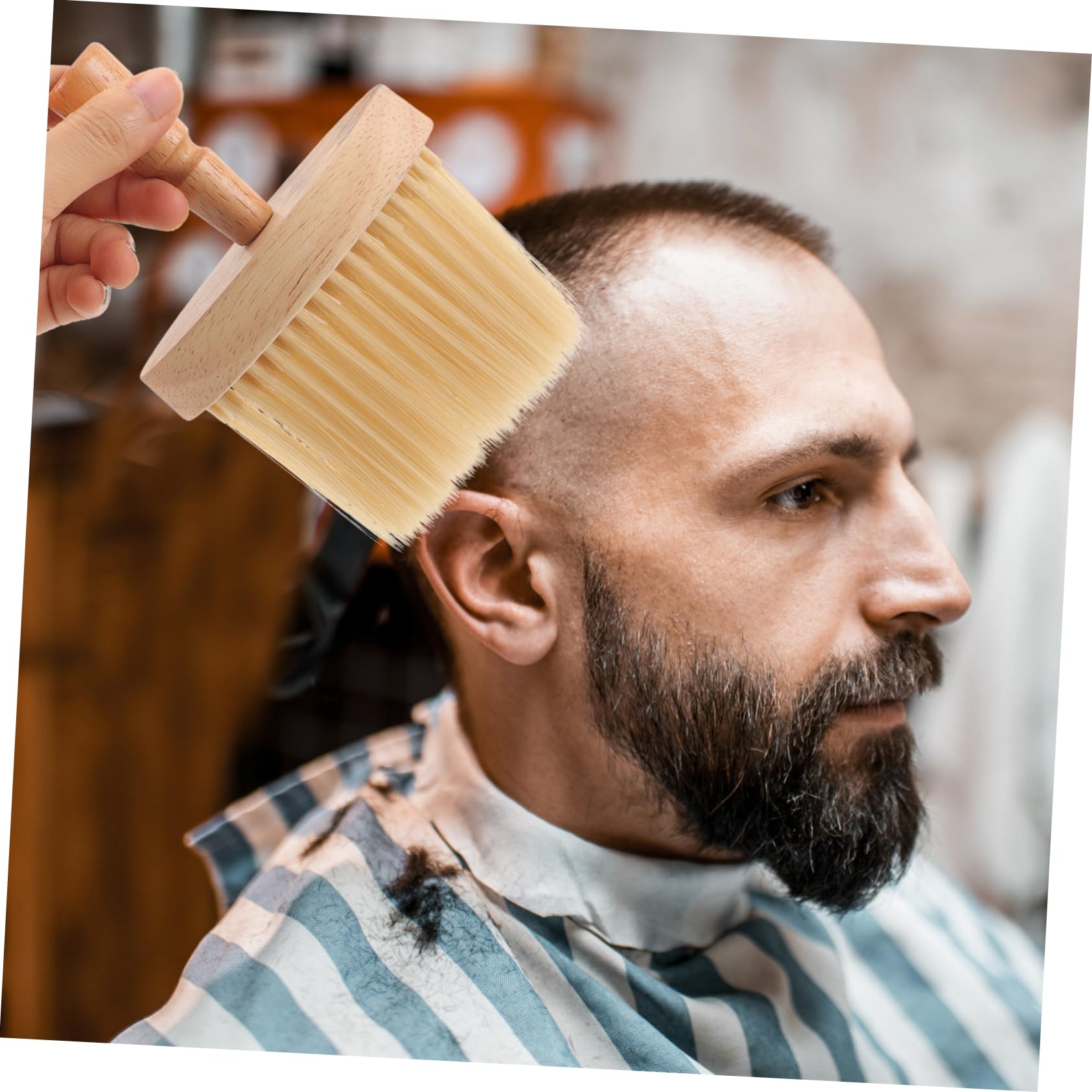 MERRYHAPY Barber Brush for Waves Hard Brush for Waves Barber Brush Neck Duster Barber Wood Handle Shaving Brush