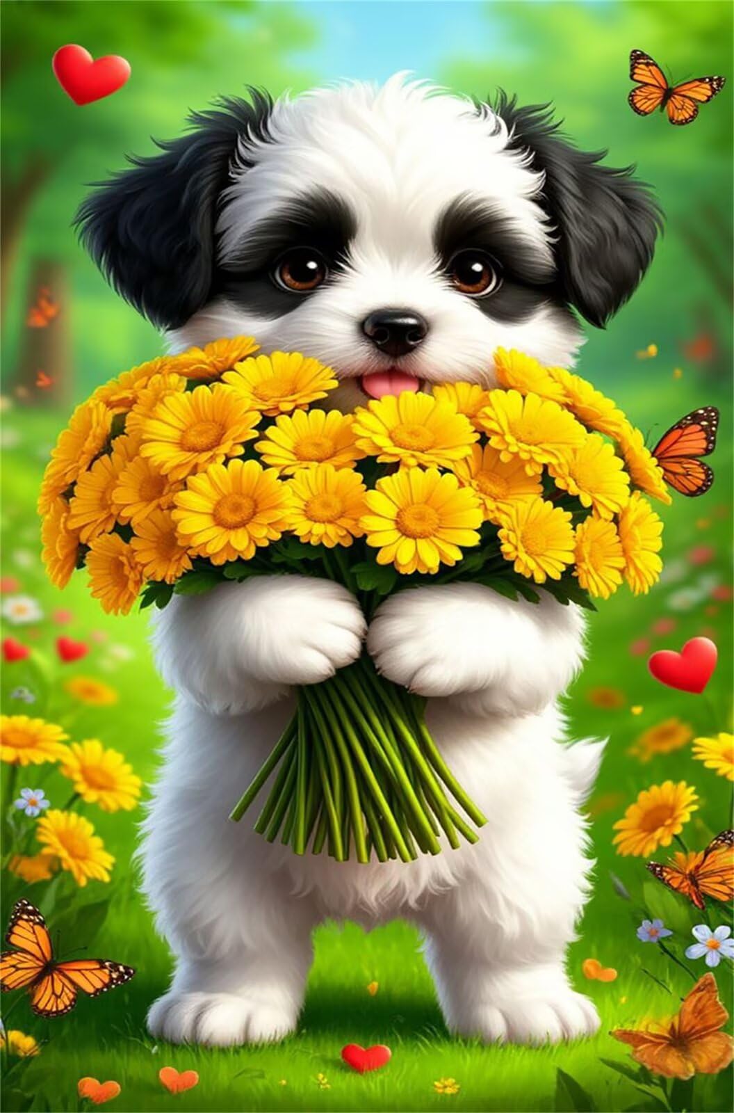 Puzzle 5000 Pezzi per Adulti, Margherite Farfalle Cani, Rompicapo Classico per Passatempo e Relax, Splendida Decorazione per Pareti e Idea Regalo