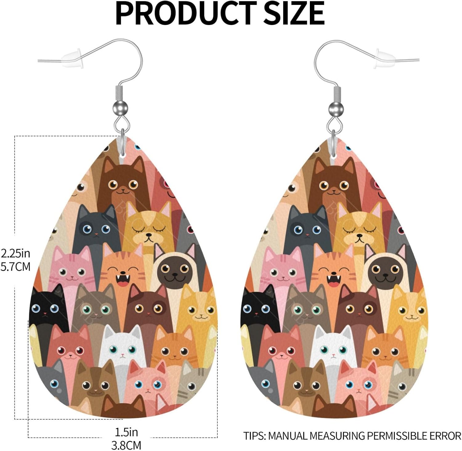 Cat Animal Cute Teardrop Earrings For Women, Dangle Earrings Jewelry For Women, Lightweight Faux Leather Earrings Gifts - Image 2