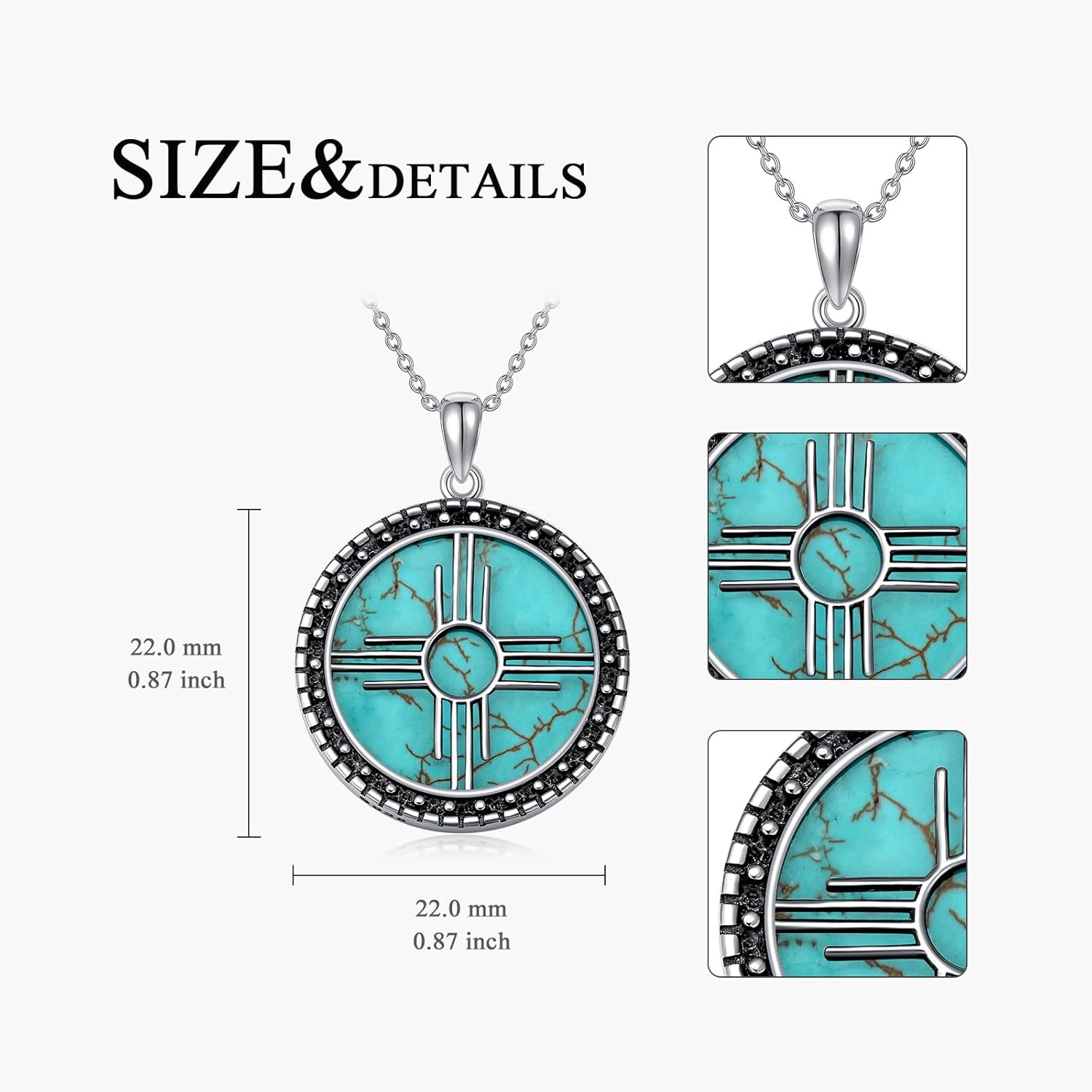 Turquoise Zia Sun Symbol Necklace 925 Sterling Silver Real Turquoise Gemstone Zia Pendant New Mexico Jewelry Gifts for Women - Image 5