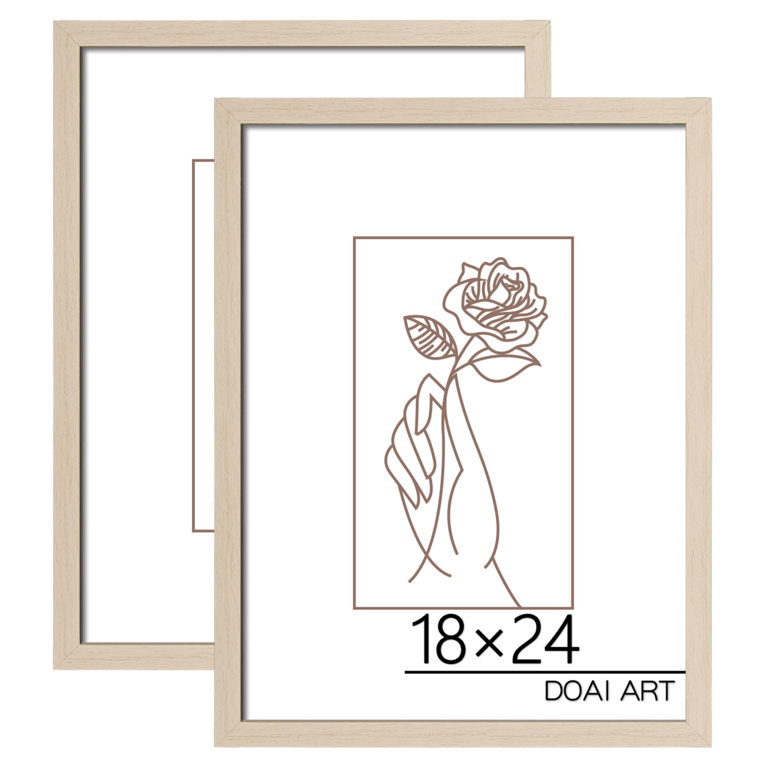DOAI ART 18x24 Poster Frame 2 Pack in Oak, Woodgrain Color 18 x 24 Picture Frames for Horizontal or Vertical Wall Mounting, Scratch-proof Safe and