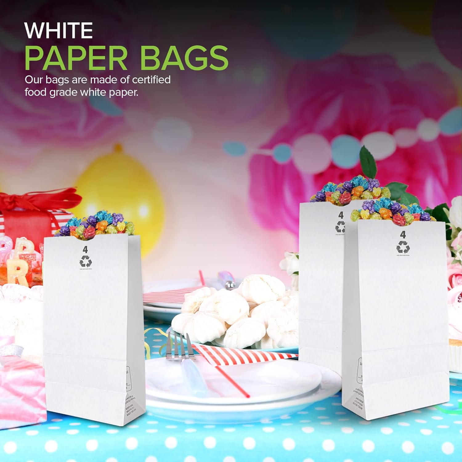 4 Lb Kraft White Paper Bags Lunch (500 Count) - Bulk Disposable Lunch Sacks, Small Size Blank Bag for Kids, Good for a Snack, Sandwich, Grocery Food, and Arts & Crafts Projects, Stock Your Home