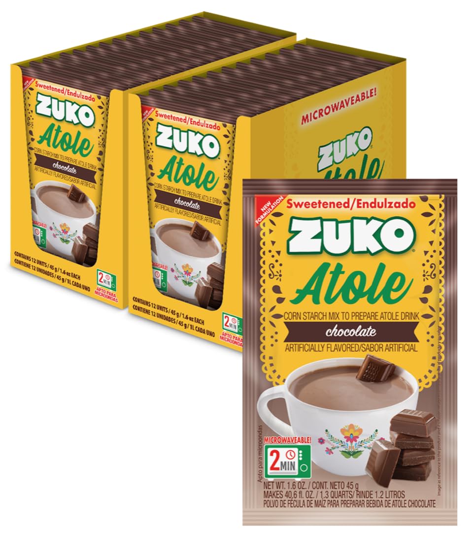 Zuko Atole Strawberry Instant Corn Starch Mix | Fortified with Vitamins | Just Add Hot Water | Microwaveable In Only 2 Minutes | 1.6 Ounce (Pack of 24)