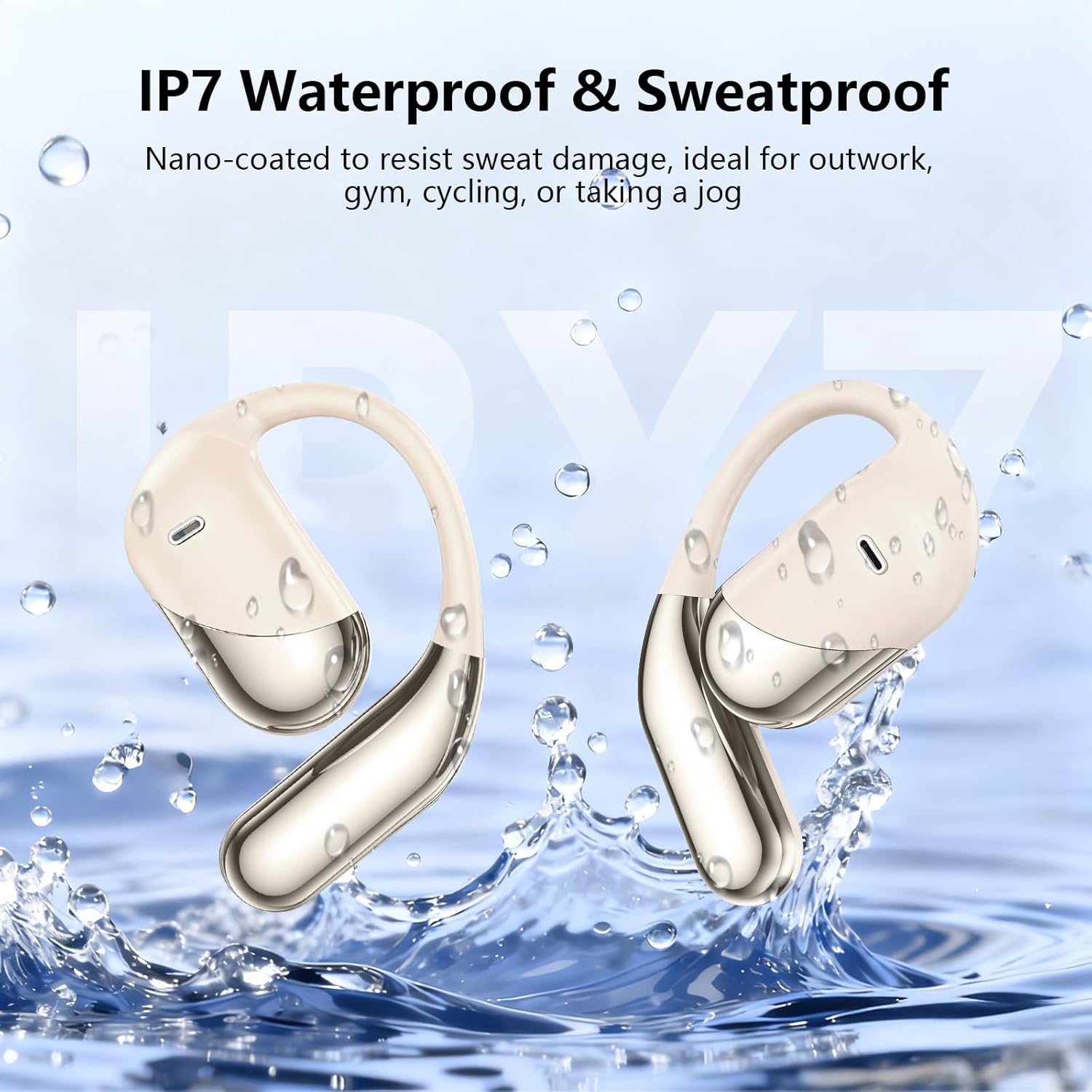 Open Ear Clip Wireless Earbuds Headphones, Bluetooth 5.4, Open Ear Design, Built-in Mic, IPX7 Waterproof, LED Display Charging Case,Ear Hooks Ear Buds Ultra for Fitness/Travel/Gym/Running/workout