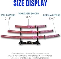 Vista 2 de Katana de dragón antiguo de 3 piezas rosa con vaina grabada y soporte de exhibición