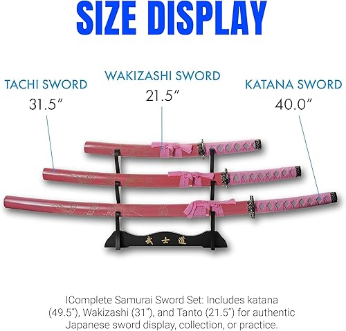 Miniatura 2 de Katana de dragón antiguo de 3 piezas rosa con vaina grabada y soporte de exhibición