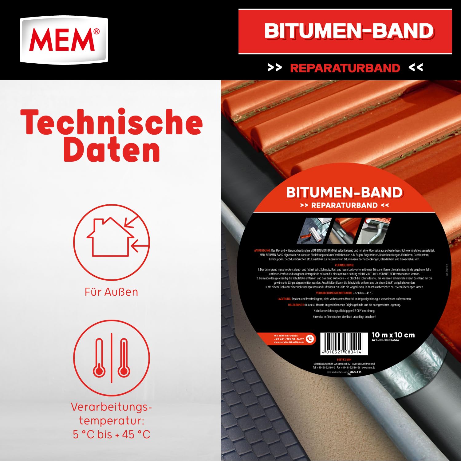 MEM Taśma bitumiczna, aluminiowa, 10 m x 100 mm