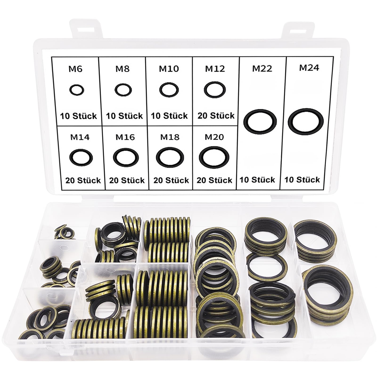 150 Pezzi Rondella Piatta con Labbro in Gomma, 10 Misure Piatte Guarnizione O-Ring Kit Assortito per Rondelle Piatte in Rame Guarnizioni Idrauliche per Riparazione Auto
