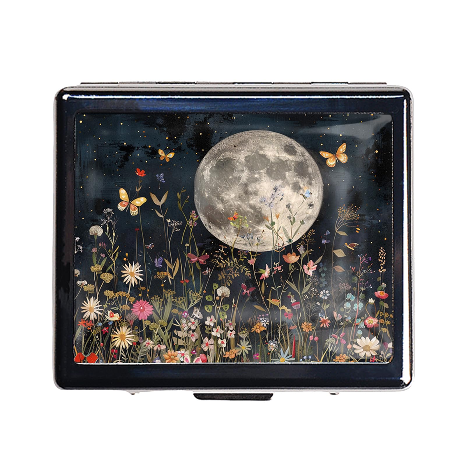 DingRound Cute and Portable Metal Pill Organizer – 8 Compartments, Elegant Chrome Finish, Ideal for Travel and Daily Use (Moonlit Garden)