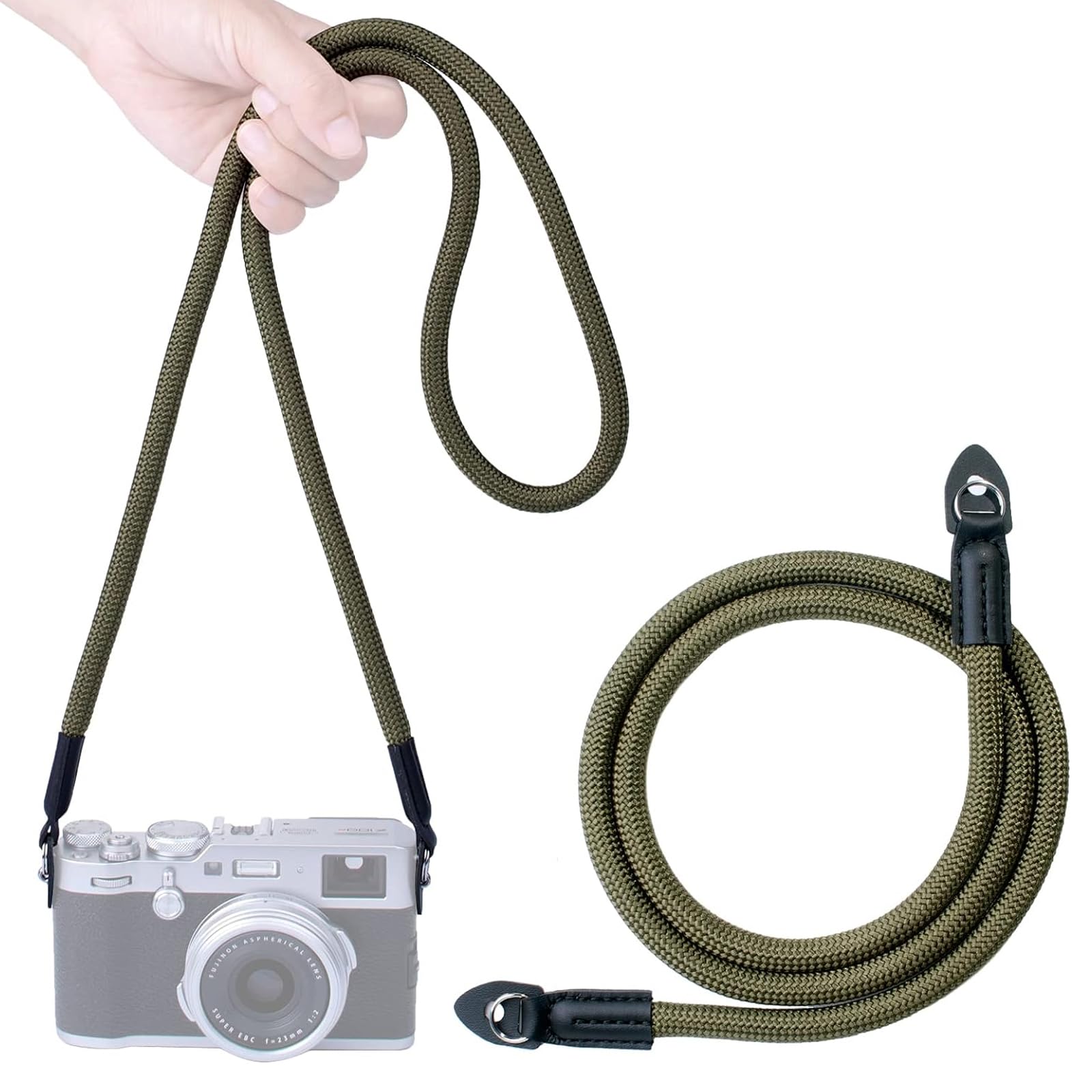 [C h e r m y a a] カメラストラップ カメラ ネックストラップ デジカメ ストラップ カメラストラップ ロープ カメラストラップ 着脱 丸型リング付き 一眼レフ/ミラーレス/コンパクトカメラ用（グリーン）