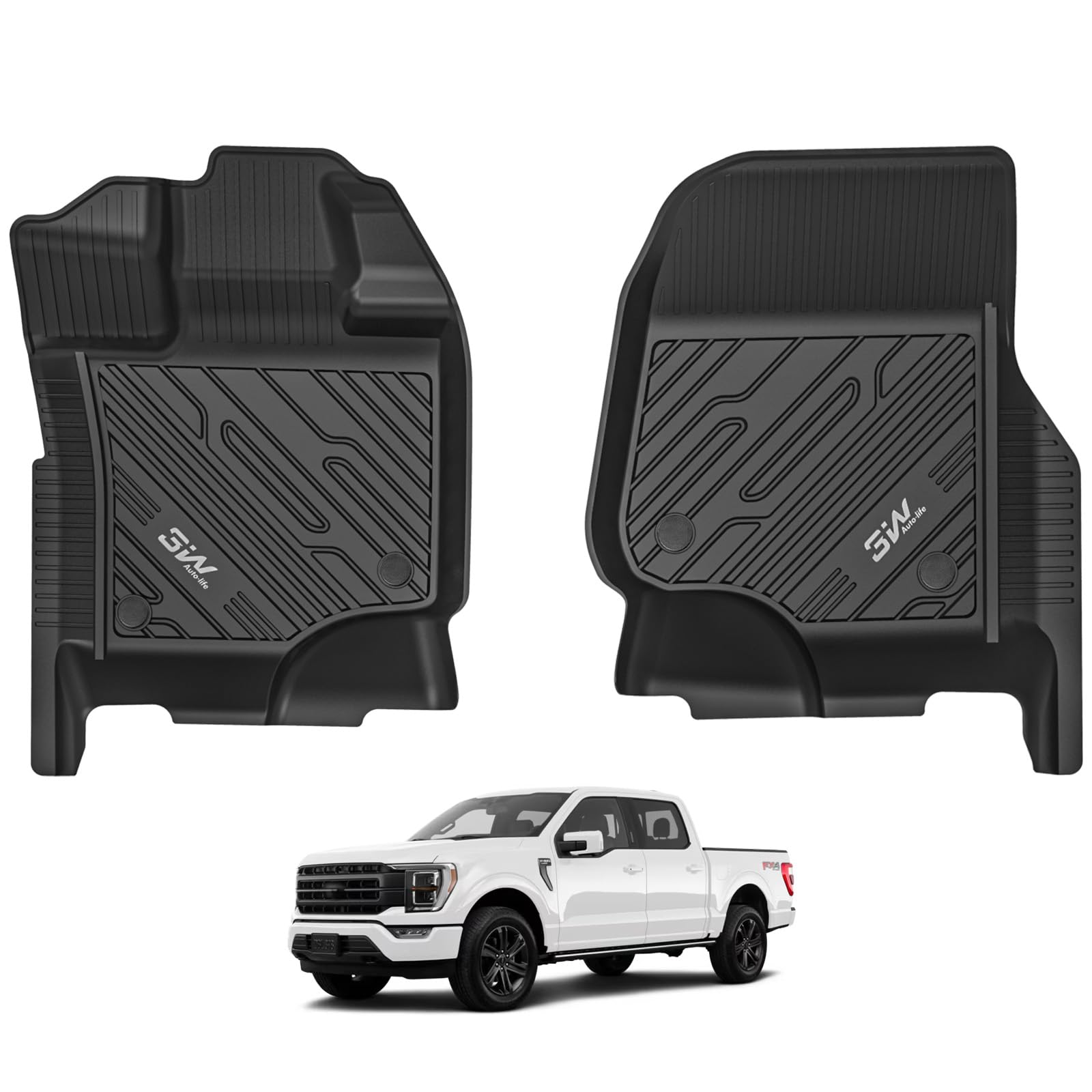3W Floor Mats for Ford F-150 2015-2026 | F150 Lightning 2022-2025 SuperCrew & Super Cab Carpet Floor, TPE All Weather Custom Fit Car Accessories 1st Only Car Liners Black (Not Fit for Vinyl Floor)