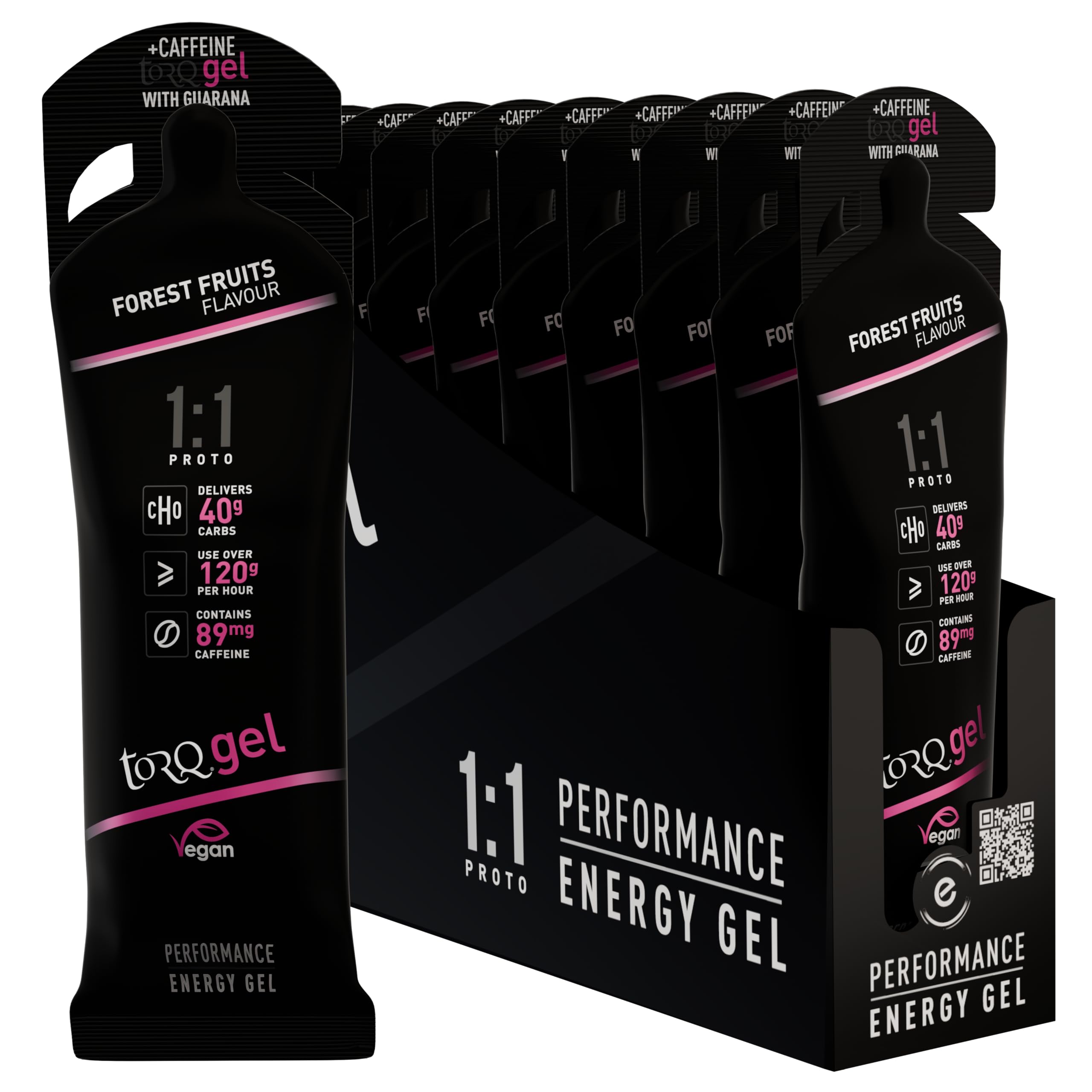 TORQ Proto 1:1 Energy Gel Box of 12 Forest Fruits - Dual Carb Sports Fuel Gel for Cycling, Running, Triathlon & Endurance Training Nutrition