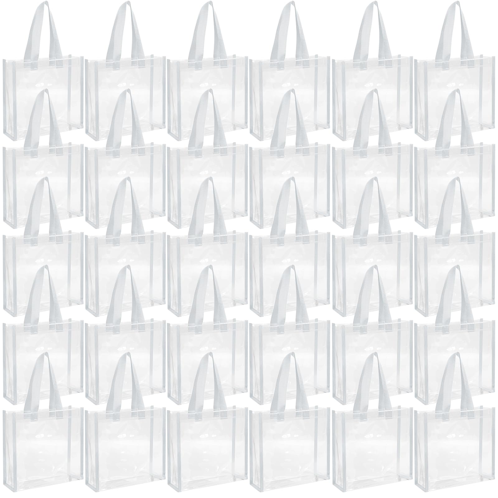 paterr 30 pcs clear tote bag stadium approved bulk 10 x 10 x 4 inch plastic tote gifts bags with handle for women sports gym(white)